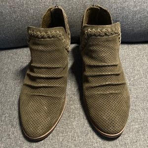 Vince Camuto - Palmina perforated suede ankle booties, 8 wide (38 1/2), green
